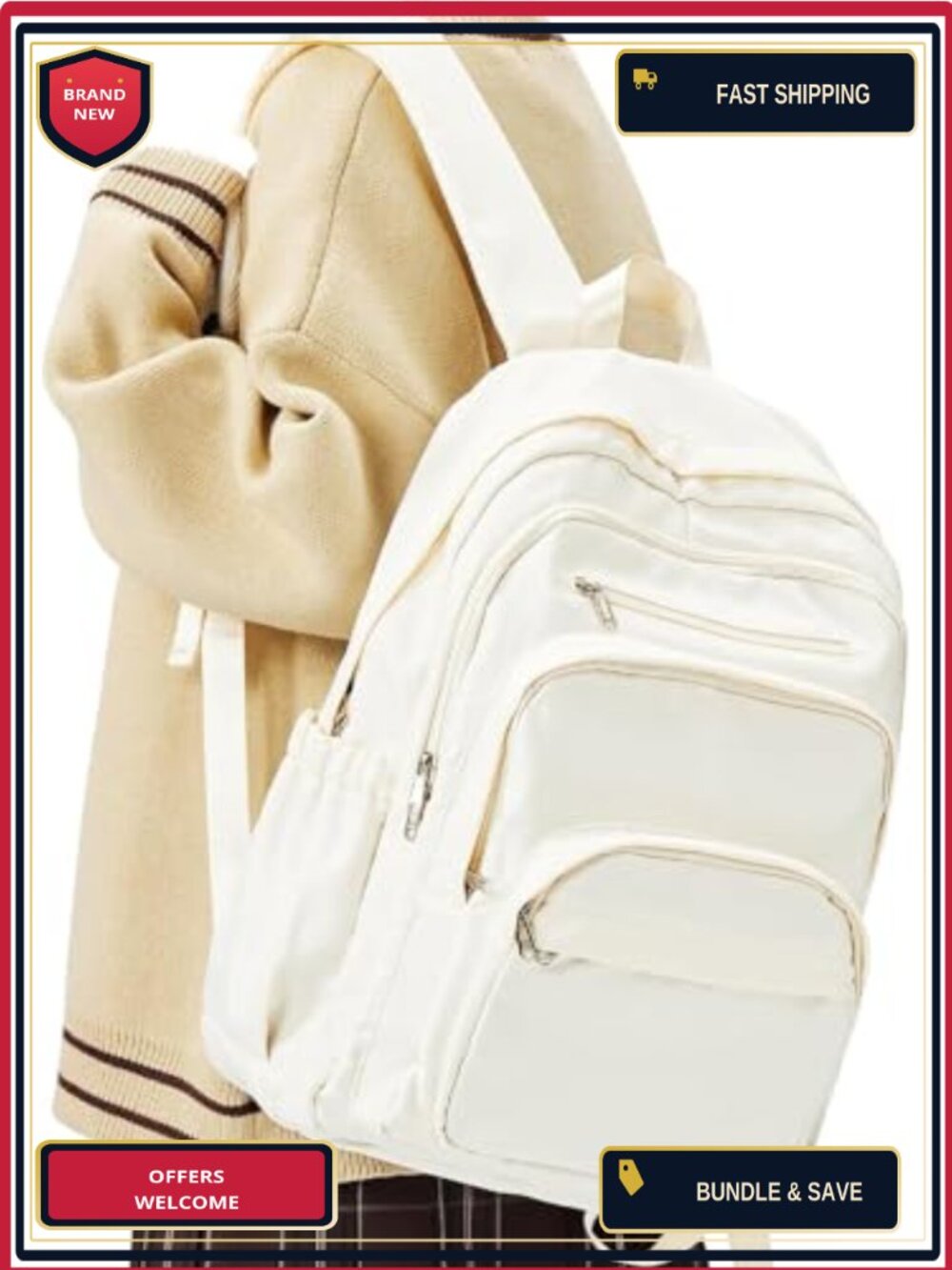 High School College Backpack with Lots of Pockets, Lightweight Nylon Daypack